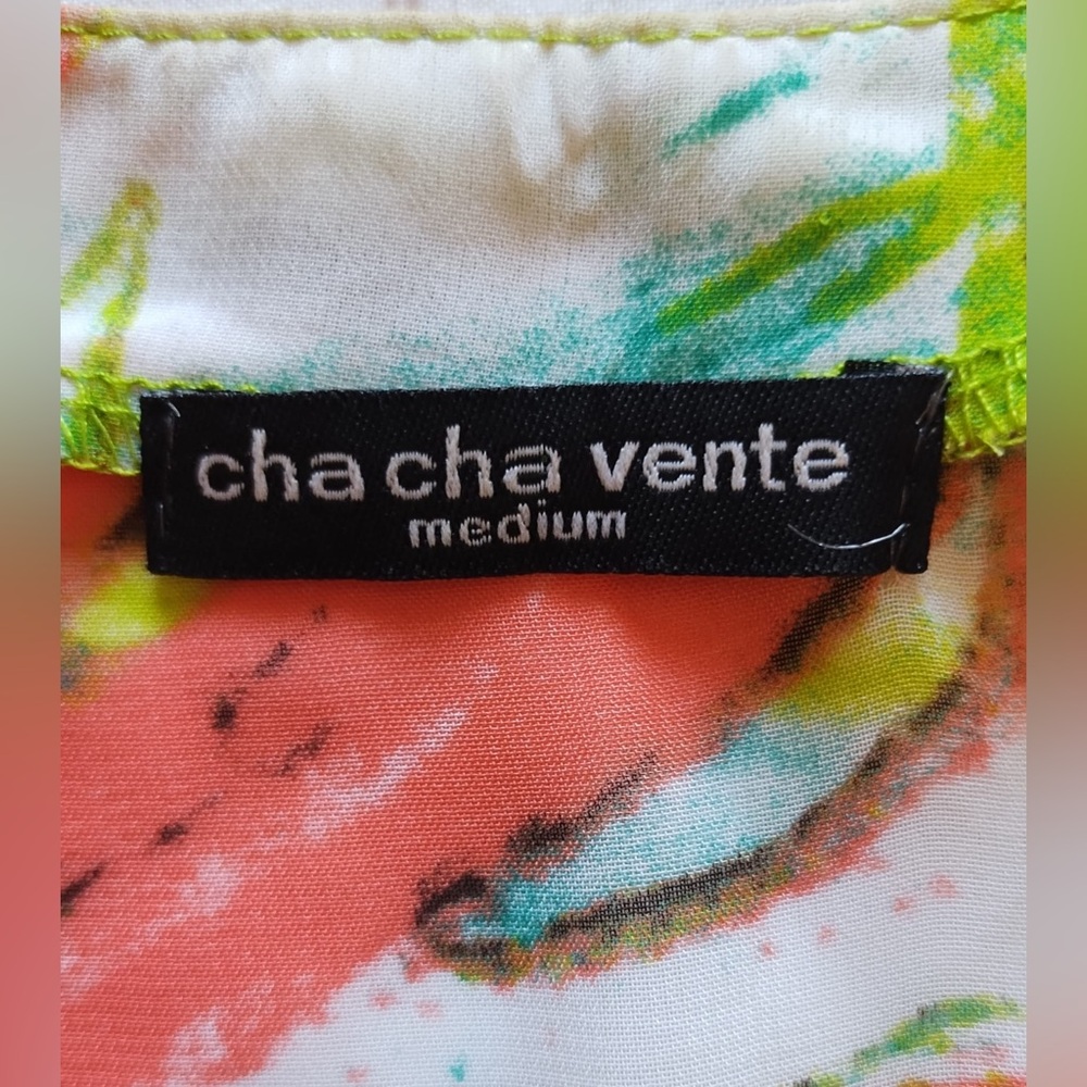 Cha Cha Vente Green Multi-Colored Split Neck 3/4 … - image 8